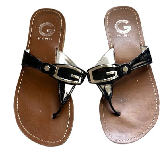GUESS Women's Black and Silver Sandals Size 6 - Picture 1 of 5